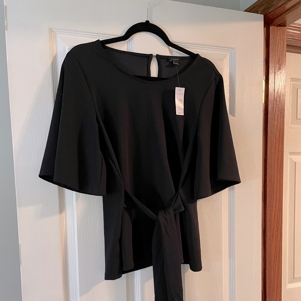 Ann Taylor Factory Tie Front Black Dress Shirt Medium